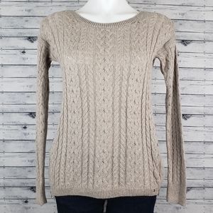 American Eagle Tan Cable Knit Side Zip Sweater